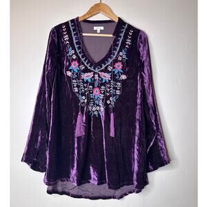 Kyla Seo Purple Embroidered Silk Velvet Tunic LARGE